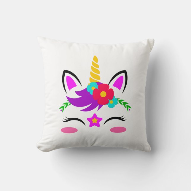Unicorn Face Throw Pillow (Front)