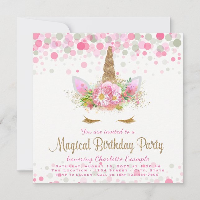 Unicorn Face Unicorn Birthday Party Invitations (Front)