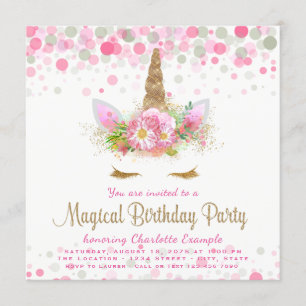 Unicorn Face Unicorn Birthday Party Invitations