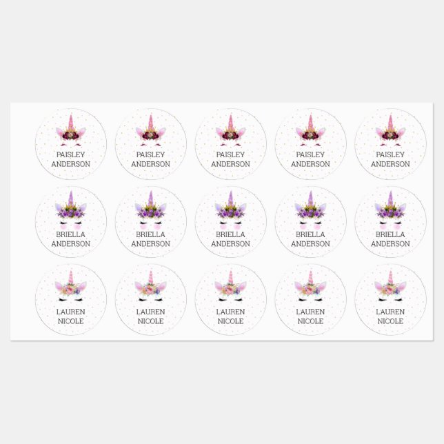 Unicorn Face Variety name stickers (Sheet)