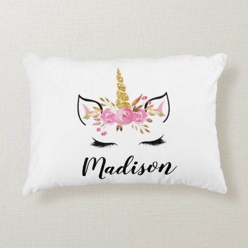 Custom Throw Pillows 13 Unicorn Face With Eyelashes Personalized Name Accent Pillow