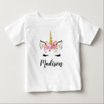 Unicorn Face With Eyelashes Personalized Name Baby T-Shirt<br><div class="desc">Unicorn Face With Eyelashes Personalized Name Baby Bodysuit</div>