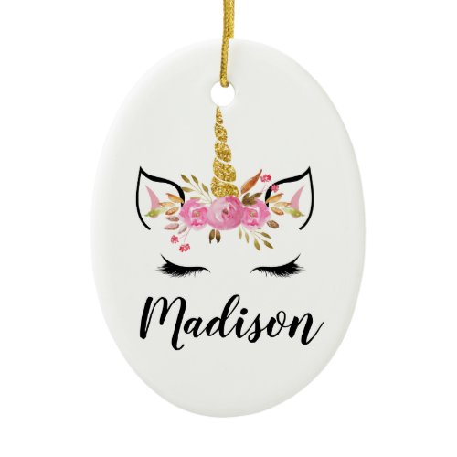 Unicorn Face With Eyelashes Personalized Name Ceramic Ornament