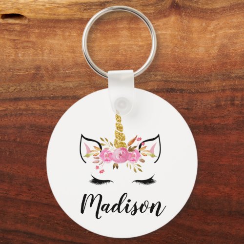 Unicorn Face With Eyelashes Personalized Name Keychain