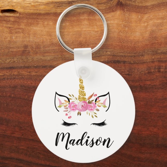 Unicorn Face With Eyelashes Personalized Name Keychain (Front)