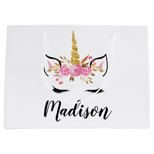 Other Occasions 4 Unicorn Face With Eyelashes Personalized Name Large Gift Bag