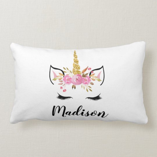 Unicorn Face With Eyelashes Personalized Name Lumbar Pillow