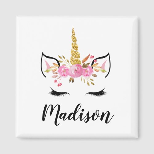 Unicorn Face With Eyelashes Personalized Name Magnet