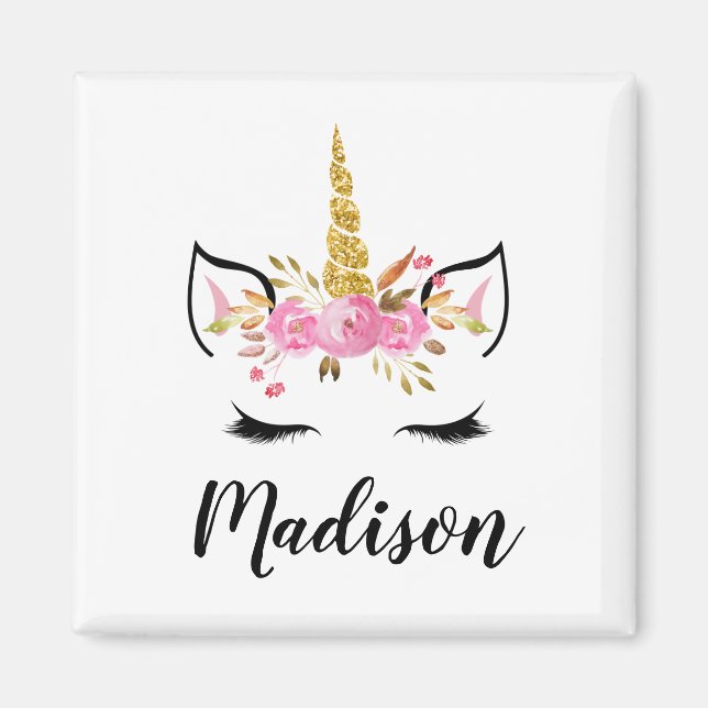 Unicorn Face With Eyelashes Personalized Name Magnet (Front)