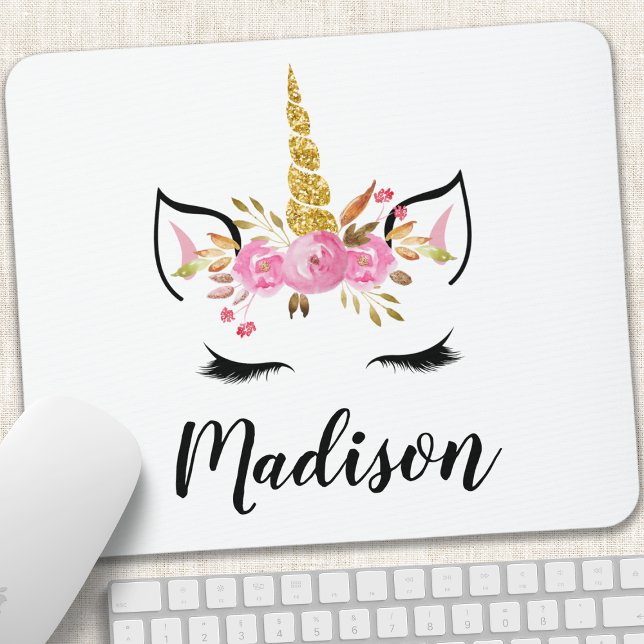 Unicorn Face With Eyelashes Personalized Name Mouse Pad (Creator Uploaded)
