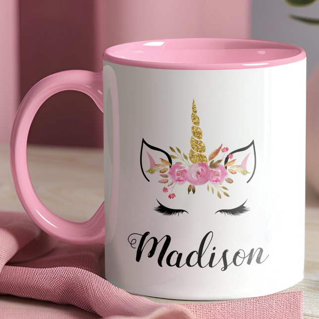 Unicorn Face With Eyelashes Personalized Name Mug (Creator Uploaded)