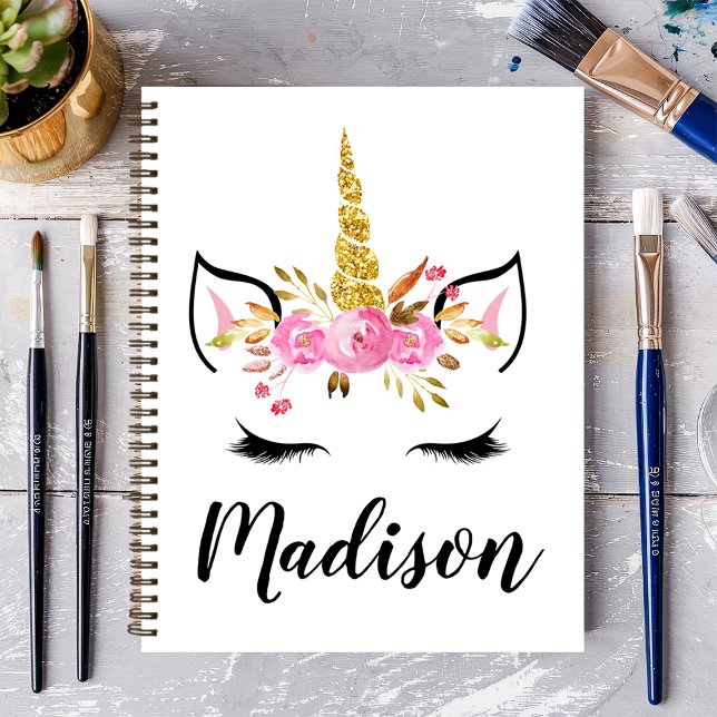 Unicorn Face With Eyelashes Personalized Name Notebook (Creator Uploaded)