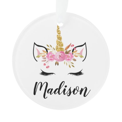 Unicorn Face With Eyelashes Personalized Name Ornament