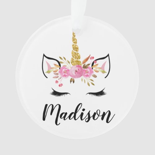 Unicorn Face With Eyelashes Personalized Name Ornament