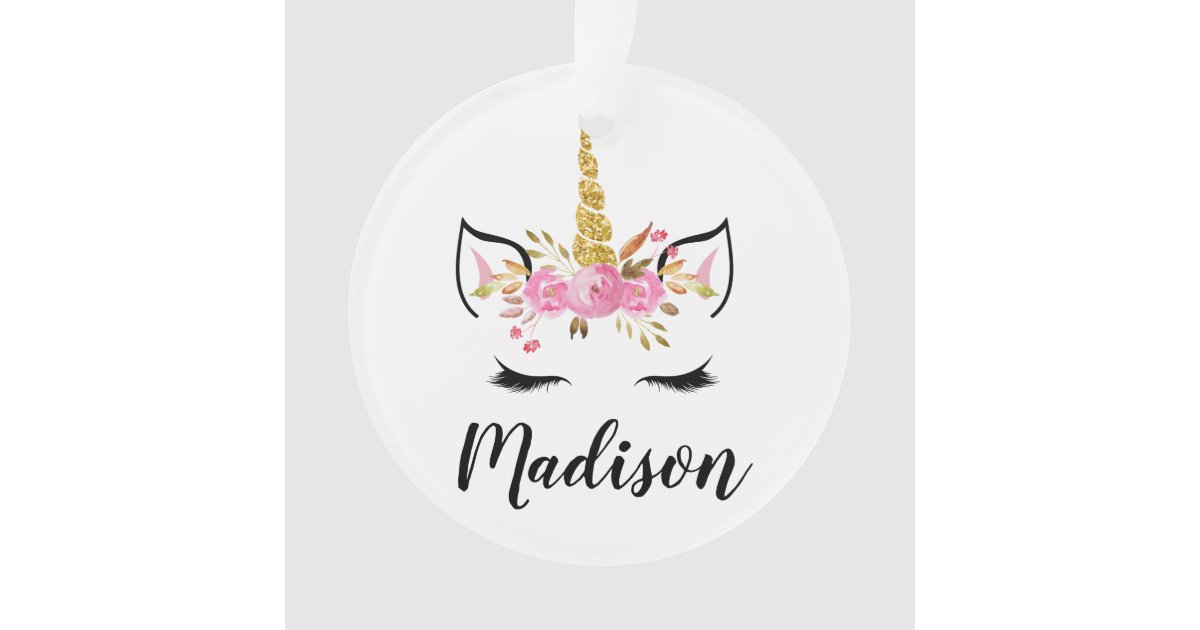 Unicorn Face With Eyelashes Personalized Name Ornament