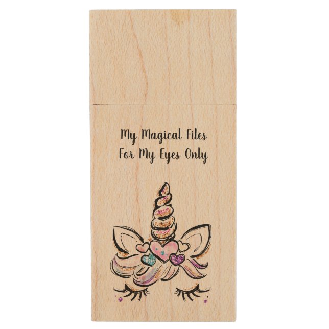 Unicorn Face Wood Flash Drive (Front Vertical)