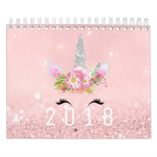 Unicorn Faces Horn Glitter Pink Rose Gold Pastel Calendar