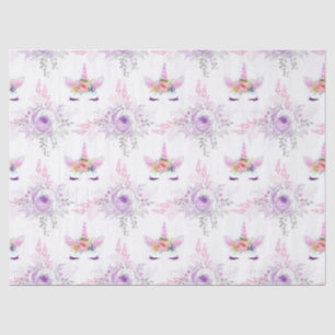 Unicorn Faces with Purple Flowers on White Tissue Paper
