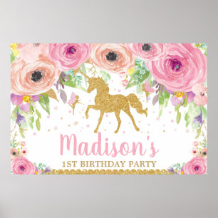Unicorn Fairy Birthday Party Backdrop Banner Girl Poster
