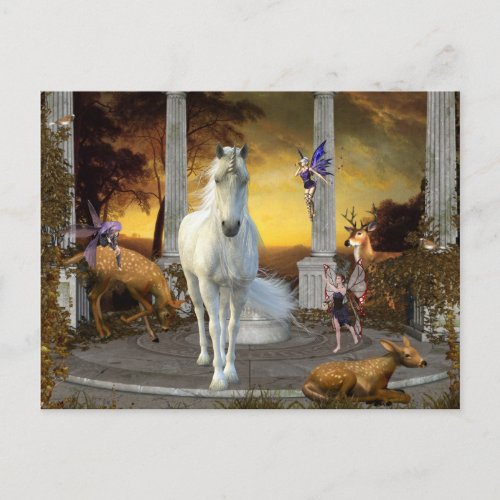 Unicorn Fairy Fantasy Deer Landscape Postcard