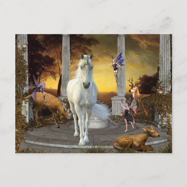 Unicorn Fairy Fantasy Deer Landscape Postcard (Front)
