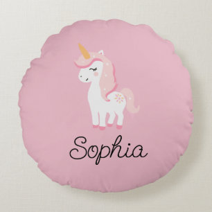  Unicorn, Fairy, Magic – Custom Name Round Pillow