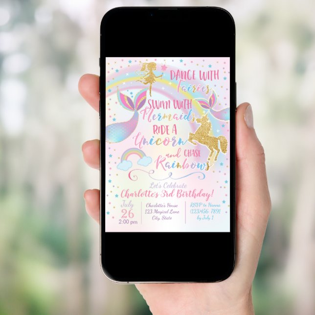 Unicorn Fairy Mermaid Birthday Magical Invitation (Front Digital)