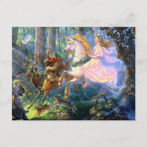 unicorn fairy pan postcard