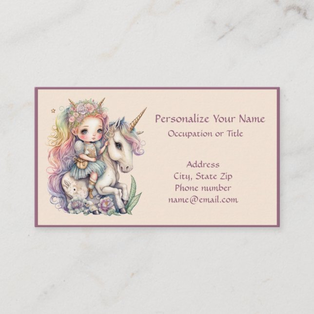 Unicorn Fairy Princess Fantasy Magical Personalize Business Card (Front)