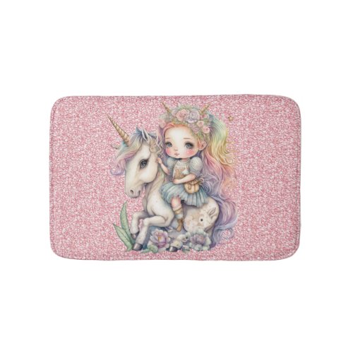 Unicorn Fairy Princess Pink Glitter Fantasy Girly Bath Mat