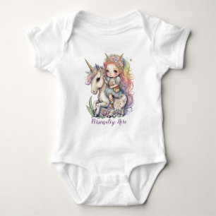Unicorn Fairy Princess Rainbow Colors Personalize Baby Bodysuit