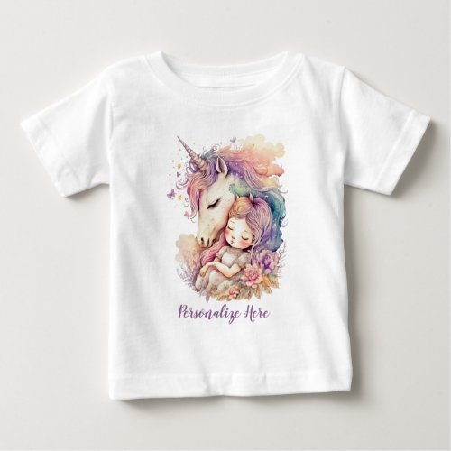 Unicorn Fairy Princess Rainbow Colors Personalize Baby T_Shirt