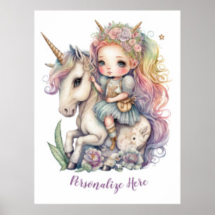 Unicorn Fairy Princess Rainbow Colors Personalize Poster
