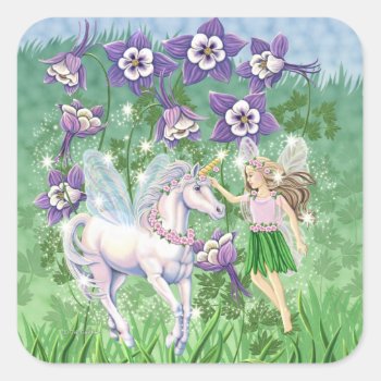 Unicorn Fairy Square Sticker by gailgastfield at Zazzle