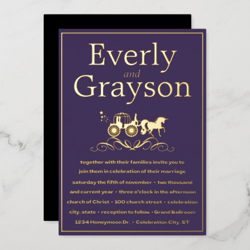 Unicorn Fairytale Purple Gold Wedding  Foil Invitation