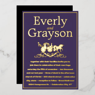 Unicorn Fairytale Purple Gold Wedding Foil Invitation
