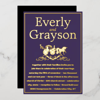 Unicorn Fairytale Purple Gold Wedding Foil Invitation