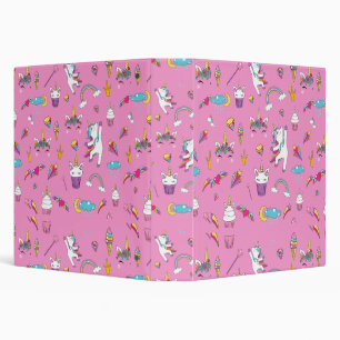 Unicorn Fan Club pattern Pink 3 Ring Binder