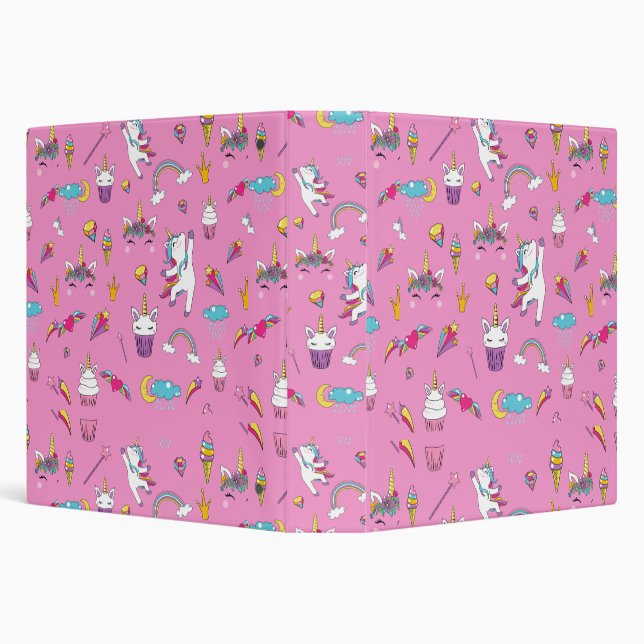 Unicorn Fan Club pattern Pink        3 Ring Binder (Background)