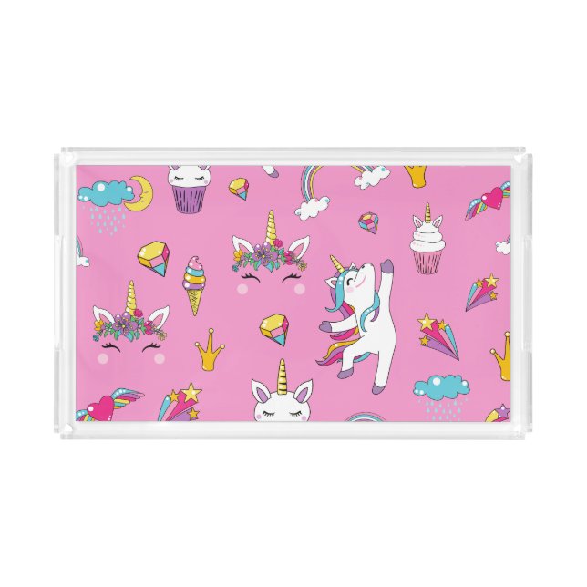 Unicorn Fan Club pattern Pink           Acrylic Tray (Front)