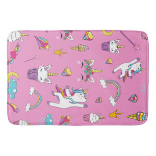 Unicorn Fan Club pattern Pink Bath Mat
