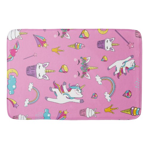 Unicorn Fan Club pattern Pink      Bath Mat