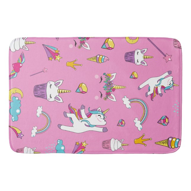 Unicorn Fan Club pattern Pink      Bath Mat (Front)