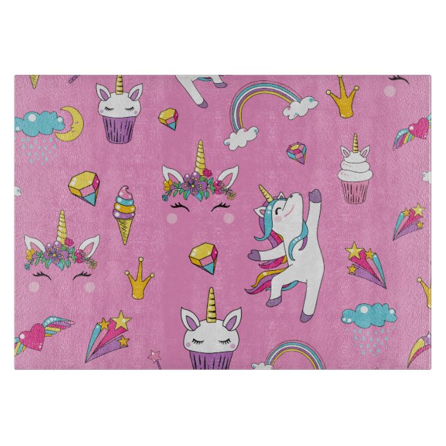 Unicorn Fan Club pattern Pink            Cutting Board (Front)