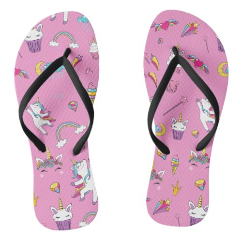 Unicorn Fan Club pattern Pink   Flip Flops