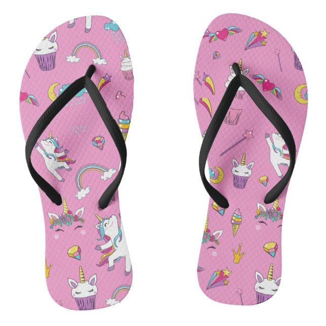 Unicorn Fan Club pattern Pink   Flip Flops (Footbed)
