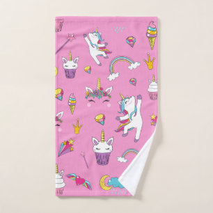 Unicorn Fan Club pattern Pink Hand Towel
