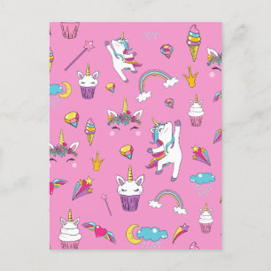 Unicorn Fan Club pattern Pink         Holiday Postcard