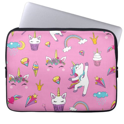 Unicorn Fan Club pattern Pink          Laptop Sleeve