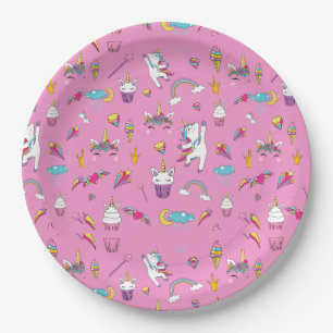 Unicorn Fan Club pattern Pink Paper Plates